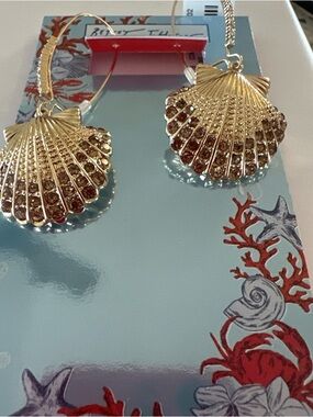 Gold Shell Drop Earrings with Amber Crystals - Women Jewelry